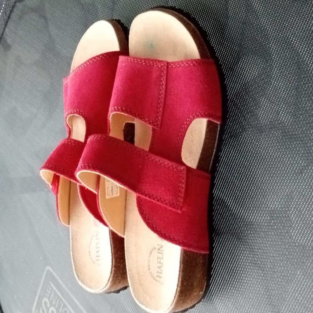 Haflinger Red Suede Slide Sandals